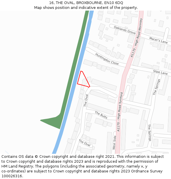 16, THE OVAL, BROXBOURNE, EN10 6DQ: Location map and indicative extent of plot