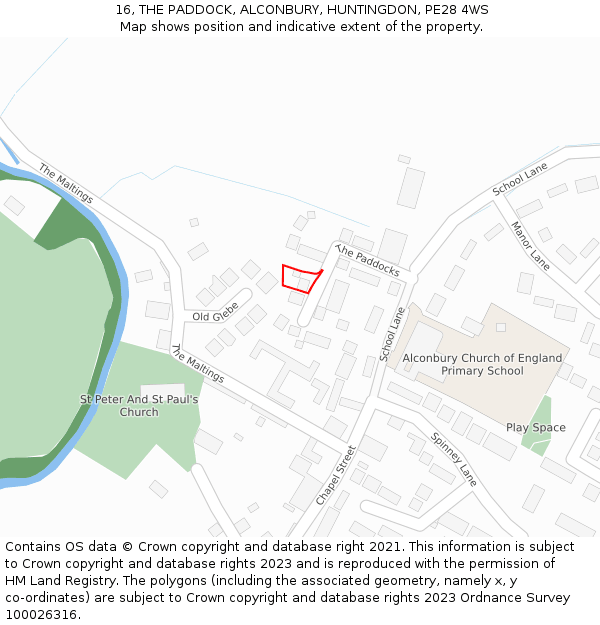 16, THE PADDOCK, ALCONBURY, HUNTINGDON, PE28 4WS: Location map and indicative extent of plot