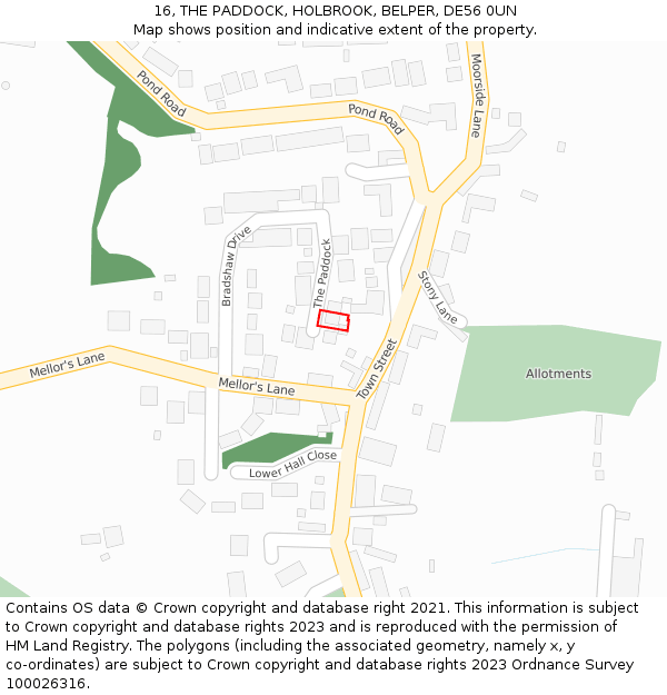 16, THE PADDOCK, HOLBROOK, BELPER, DE56 0UN: Location map and indicative extent of plot