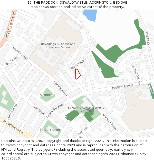 16, THE PADDOCK, OSWALDTWISTLE, ACCRINGTON, BB5 3AB: Location map and indicative extent of plot