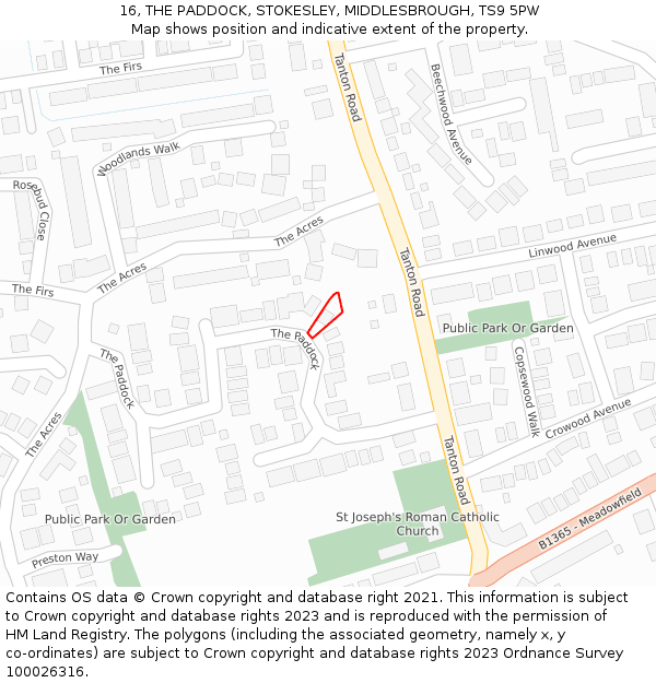 16, THE PADDOCK, STOKESLEY, MIDDLESBROUGH, TS9 5PW: Location map and indicative extent of plot