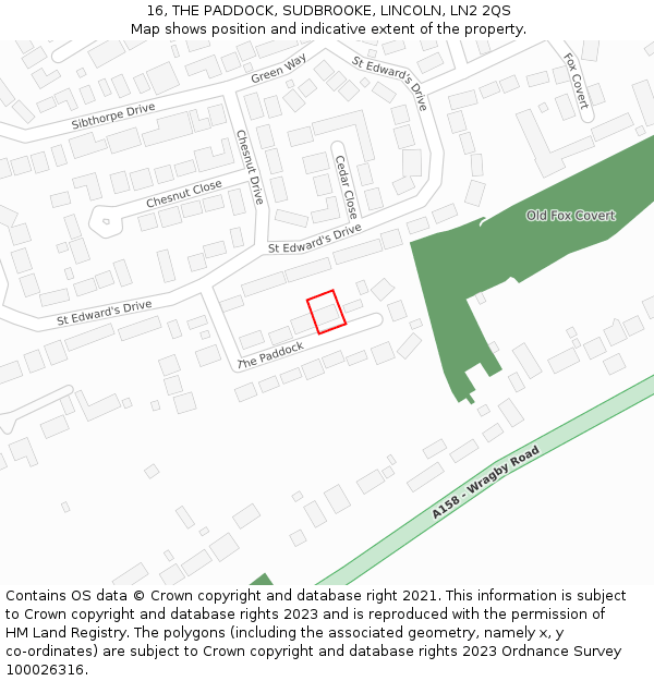 16, THE PADDOCK, SUDBROOKE, LINCOLN, LN2 2QS: Location map and indicative extent of plot