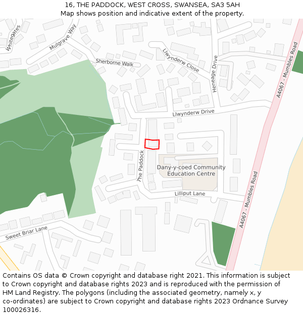 16, THE PADDOCK, WEST CROSS, SWANSEA, SA3 5AH: Location map and indicative extent of plot