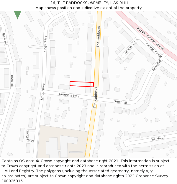 16, THE PADDOCKS, WEMBLEY, HA9 9HH: Location map and indicative extent of plot