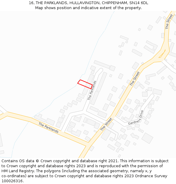 16, THE PARKLANDS, HULLAVINGTON, CHIPPENHAM, SN14 6DL: Location map and indicative extent of plot