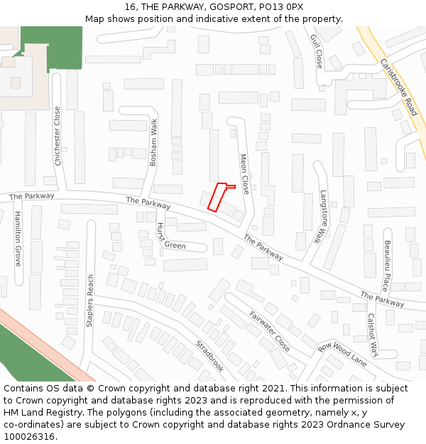 16, THE PARKWAY, GOSPORT, PO13 0PX: Location map and indicative extent of plot