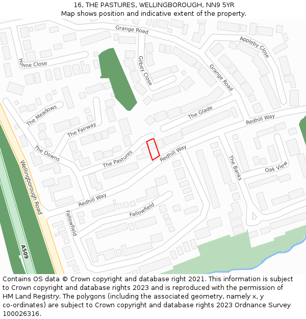 16, THE PASTURES, WELLINGBOROUGH, NN9 5YR: Location map and indicative extent of plot