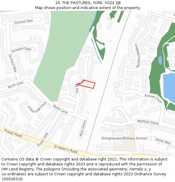 16, THE PASTURES, YORK, YO24 2JE: Location map and indicative extent of plot