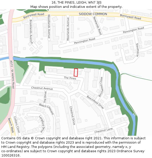 16, THE PINES, LEIGH, WN7 3JS: Location map and indicative extent of plot