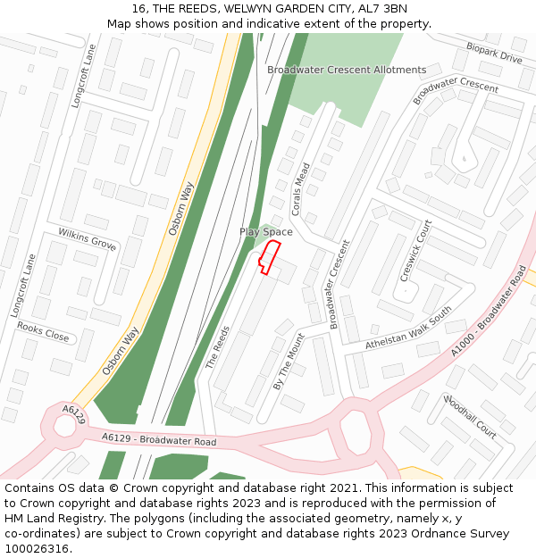 16, THE REEDS, WELWYN GARDEN CITY, AL7 3BN: Location map and indicative extent of plot