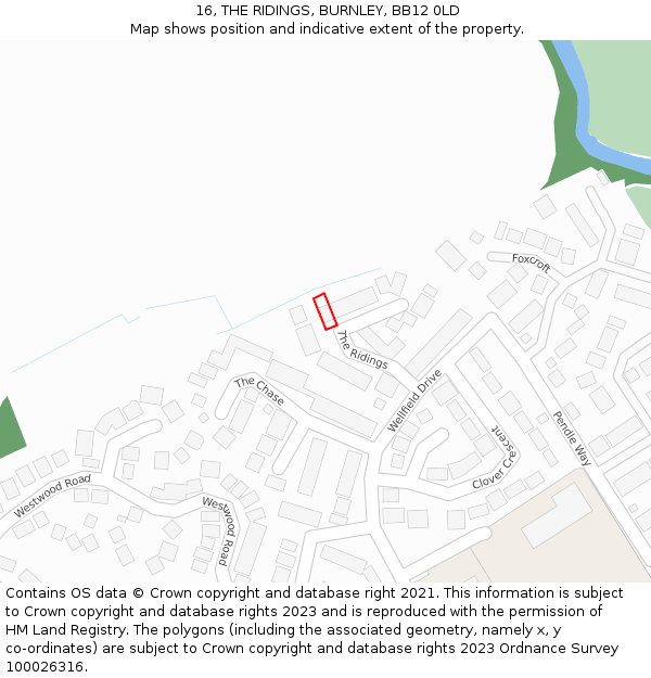 16, THE RIDINGS, BURNLEY, BB12 0LD: Location map and indicative extent of plot