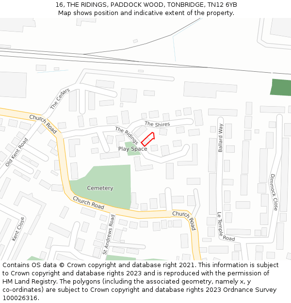 16, THE RIDINGS, PADDOCK WOOD, TONBRIDGE, TN12 6YB: Location map and indicative extent of plot