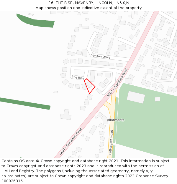 16, THE RISE, NAVENBY, LINCOLN, LN5 0JN: Location map and indicative extent of plot