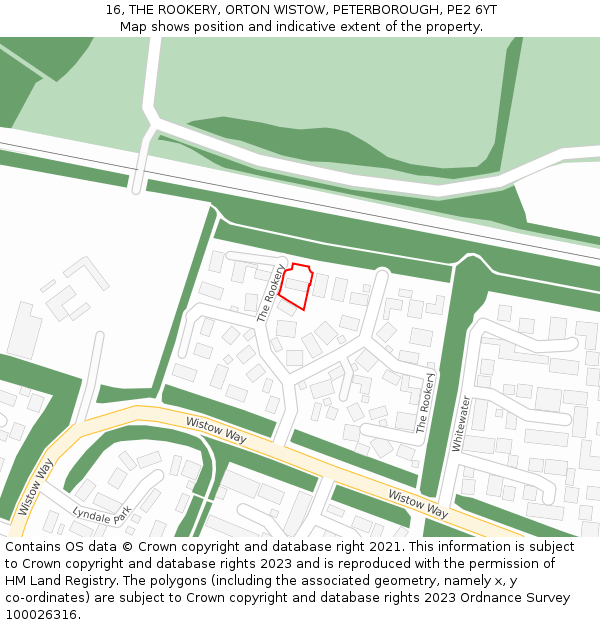 16, THE ROOKERY, ORTON WISTOW, PETERBOROUGH, PE2 6YT: Location map and indicative extent of plot