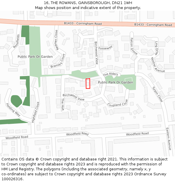 16, THE ROWANS, GAINSBOROUGH, DN21 1WH: Location map and indicative extent of plot