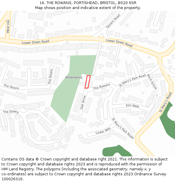 16, THE ROWANS, PORTISHEAD, BRISTOL, BS20 6SR: Location map and indicative extent of plot