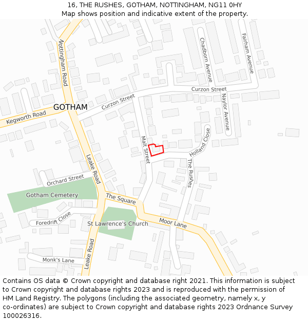 16, THE RUSHES, GOTHAM, NOTTINGHAM, NG11 0HY: Location map and indicative extent of plot