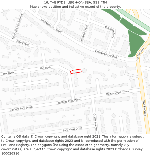 16, THE RYDE, LEIGH-ON-SEA, SS9 4TN: Location map and indicative extent of plot