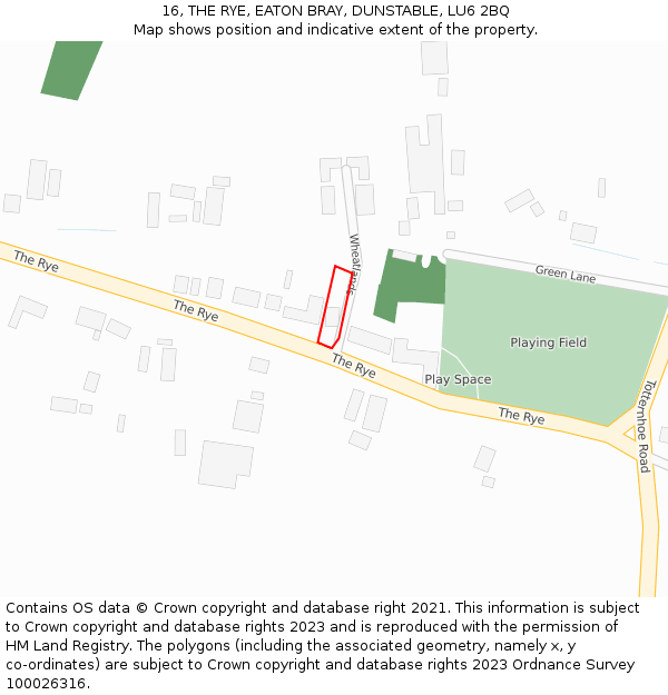 16, THE RYE, EATON BRAY, DUNSTABLE, LU6 2BQ: Location map and indicative extent of plot