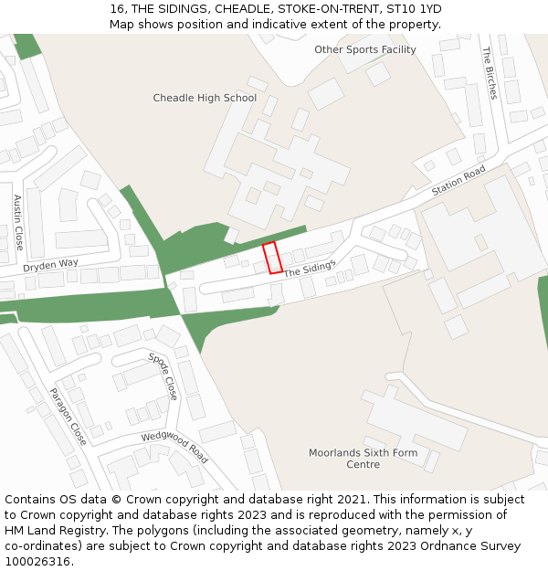 16, THE SIDINGS, CHEADLE, STOKE-ON-TRENT, ST10 1YD: Location map and indicative extent of plot