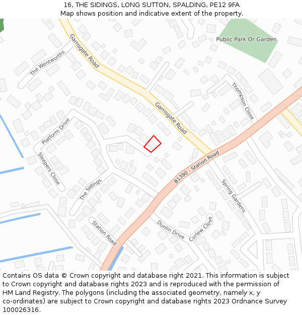 16, THE SIDINGS, LONG SUTTON, SPALDING, PE12 9FA: Location map and indicative extent of plot