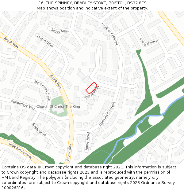 16, THE SPINNEY, BRADLEY STOKE, BRISTOL, BS32 8ES: Location map and indicative extent of plot