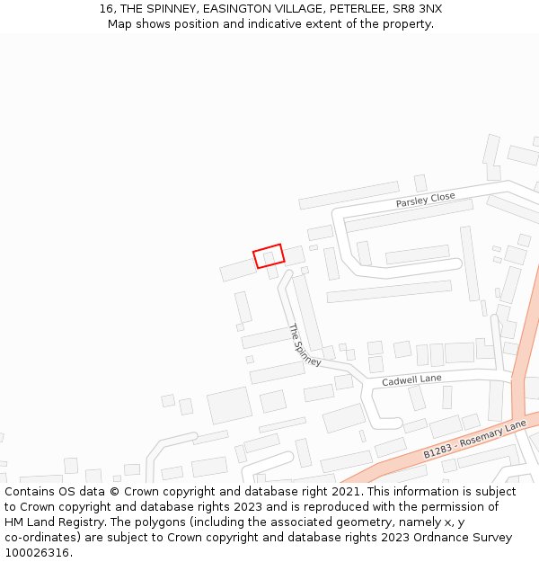 16, THE SPINNEY, EASINGTON VILLAGE, PETERLEE, SR8 3NX: Location map and indicative extent of plot