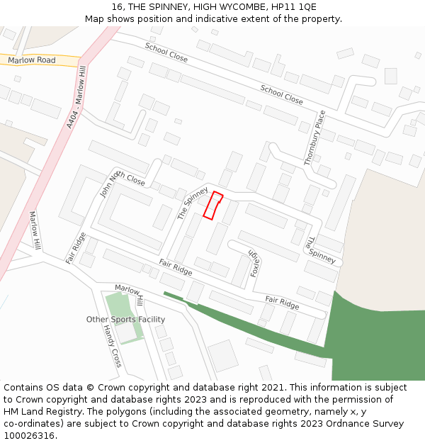 16, THE SPINNEY, HIGH WYCOMBE, HP11 1QE: Location map and indicative extent of plot