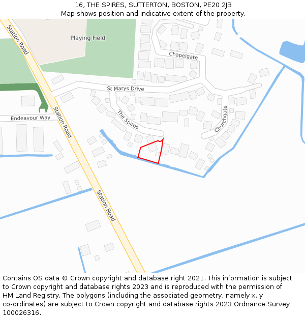 16, THE SPIRES, SUTTERTON, BOSTON, PE20 2JB: Location map and indicative extent of plot