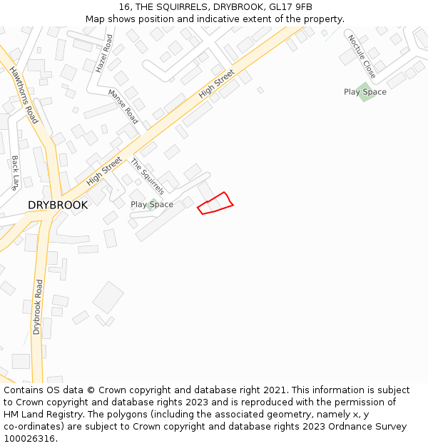 16, THE SQUIRRELS, DRYBROOK, GL17 9FB: Location map and indicative extent of plot