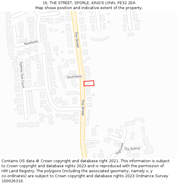 16, THE STREET, SPORLE, KING'S LYNN, PE32 2EA: Location map and indicative extent of plot