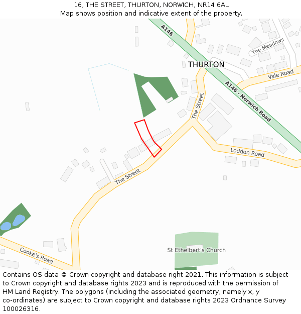 16, THE STREET, THURTON, NORWICH, NR14 6AL: Location map and indicative extent of plot