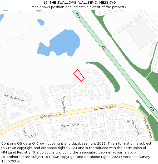 16, THE SWALLOWS, WALLSEND, NE28 9YQ: Location map and indicative extent of plot