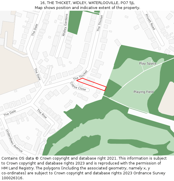 16, THE THICKET, WIDLEY, WATERLOOVILLE, PO7 5JL: Location map and indicative extent of plot
