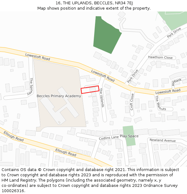 16, THE UPLANDS, BECCLES, NR34 7EJ: Location map and indicative extent of plot