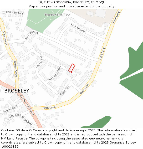 16, THE WAGGONWAY, BROSELEY, TF12 5QU: Location map and indicative extent of plot