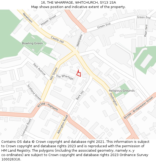16, THE WHARFAGE, WHITCHURCH, SY13 1SA: Location map and indicative extent of plot