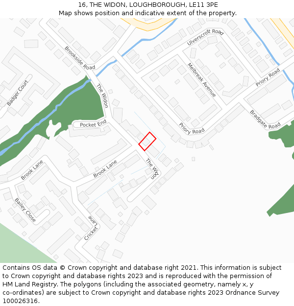 16, THE WIDON, LOUGHBOROUGH, LE11 3PE: Location map and indicative extent of plot