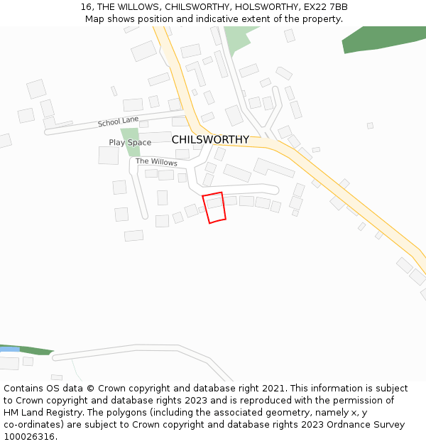 16, THE WILLOWS, CHILSWORTHY, HOLSWORTHY, EX22 7BB: Location map and indicative extent of plot