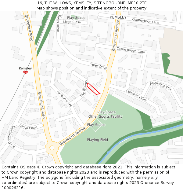 16, THE WILLOWS, KEMSLEY, SITTINGBOURNE, ME10 2TE: Location map and indicative extent of plot