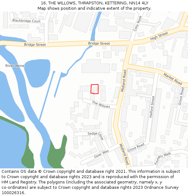 16, THE WILLOWS, THRAPSTON, KETTERING, NN14 4LY: Location map and indicative extent of plot