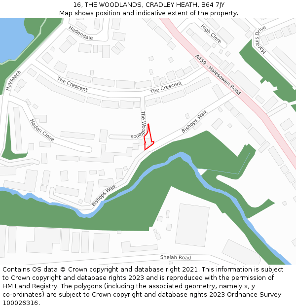 16, THE WOODLANDS, CRADLEY HEATH, B64 7JY: Location map and indicative extent of plot