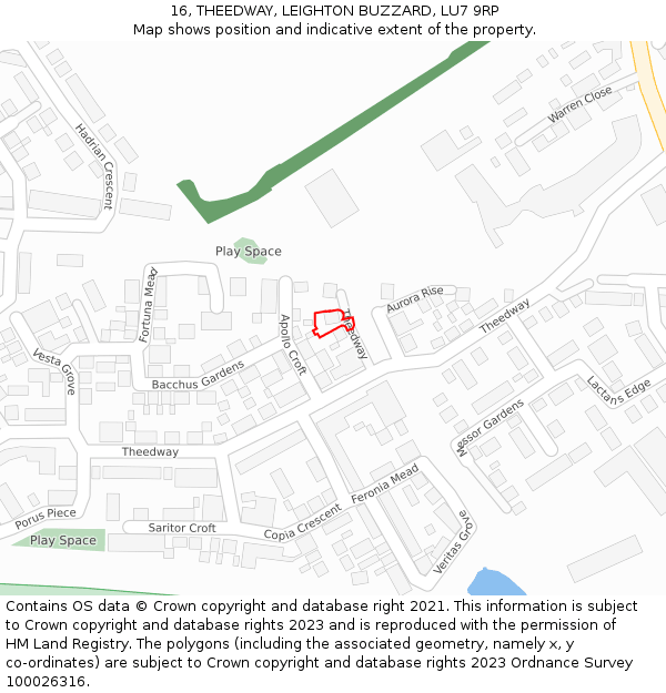 16, THEEDWAY, LEIGHTON BUZZARD, LU7 9RP: Location map and indicative extent of plot