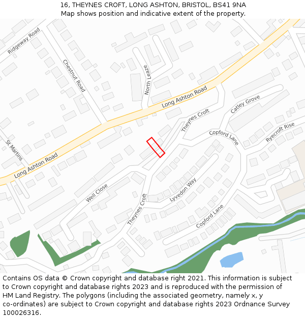 16, THEYNES CROFT, LONG ASHTON, BRISTOL, BS41 9NA: Location map and indicative extent of plot