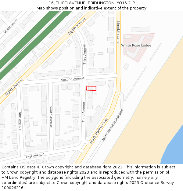 16, THIRD AVENUE, BRIDLINGTON, YO15 2LP: Location map and indicative extent of plot