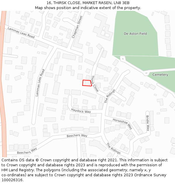 16, THIRSK CLOSE, MARKET RASEN, LN8 3EB: Location map and indicative extent of plot