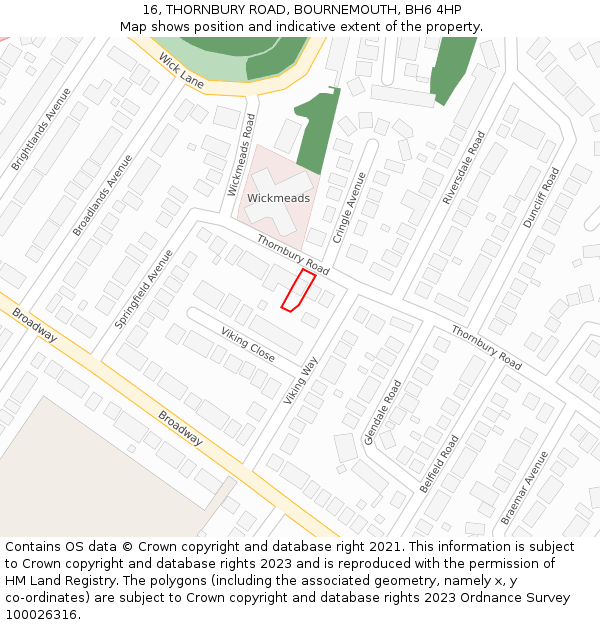 16, THORNBURY ROAD, BOURNEMOUTH, BH6 4HP: Location map and indicative extent of plot