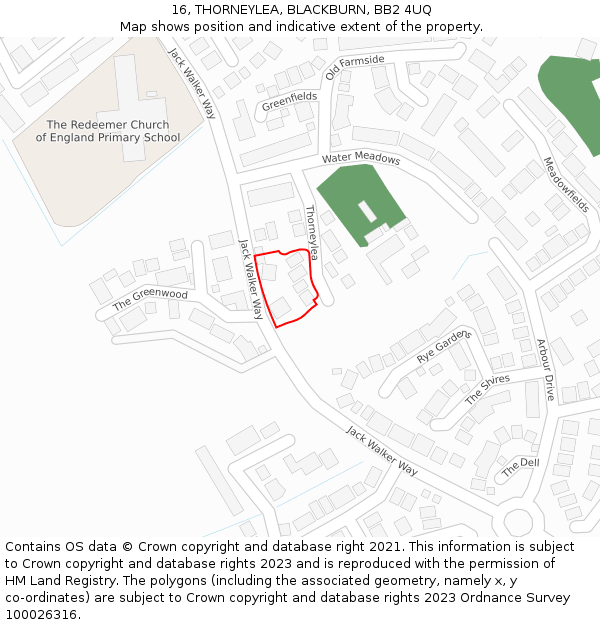 16, THORNEYLEA, BLACKBURN, BB2 4UQ: Location map and indicative extent of plot