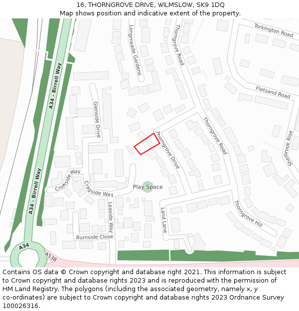 16, THORNGROVE DRIVE, WILMSLOW, SK9 1DQ: Location map and indicative extent of plot