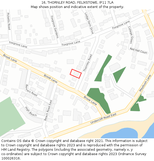 16, THORNLEY ROAD, FELIXSTOWE, IP11 7LA: Location map and indicative extent of plot
